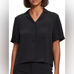 Theory Silk Black Short Sleeve Button Down